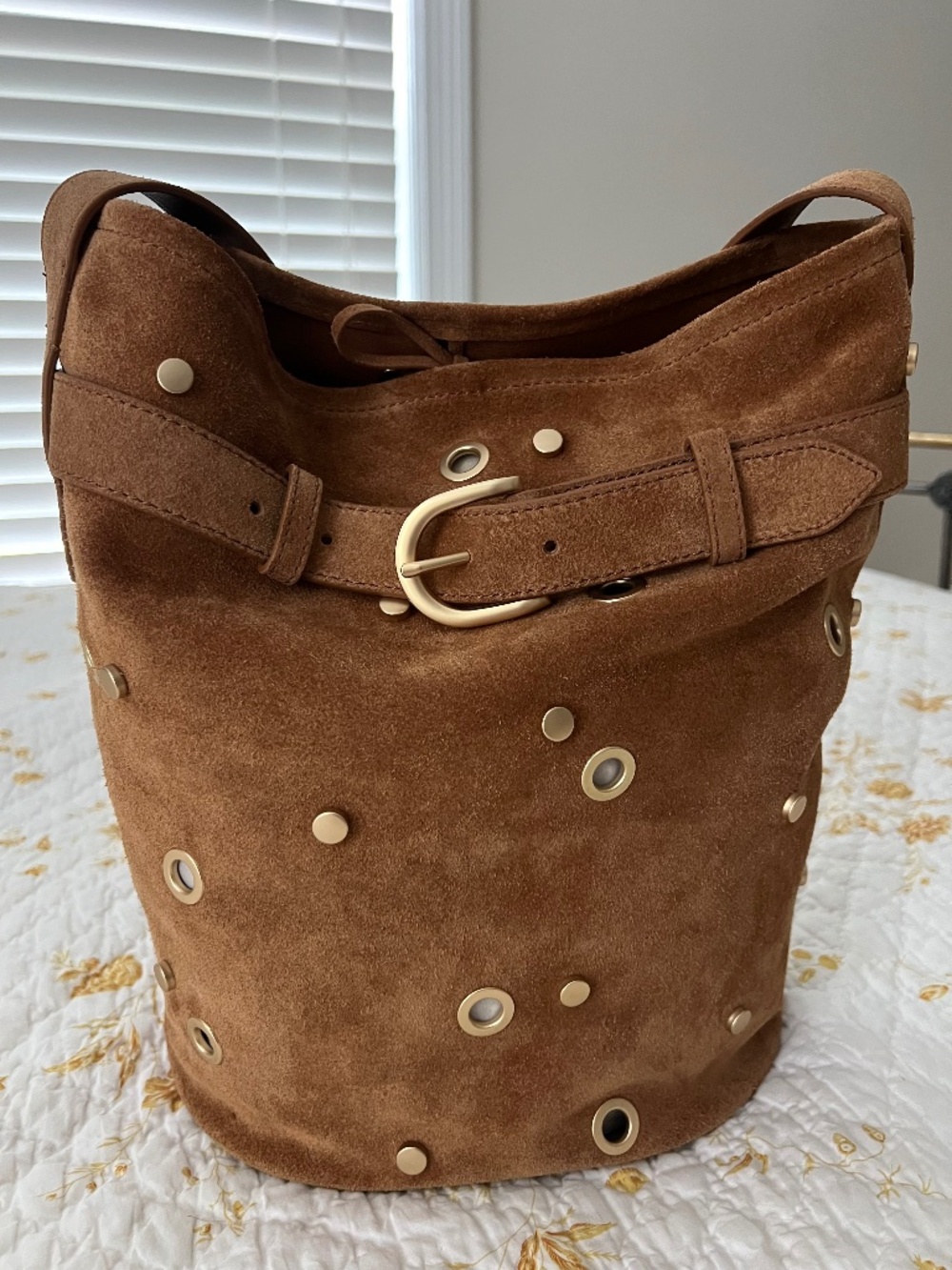 NWT J. Crew Berkeley Belted Bucket Bag Studded Suede